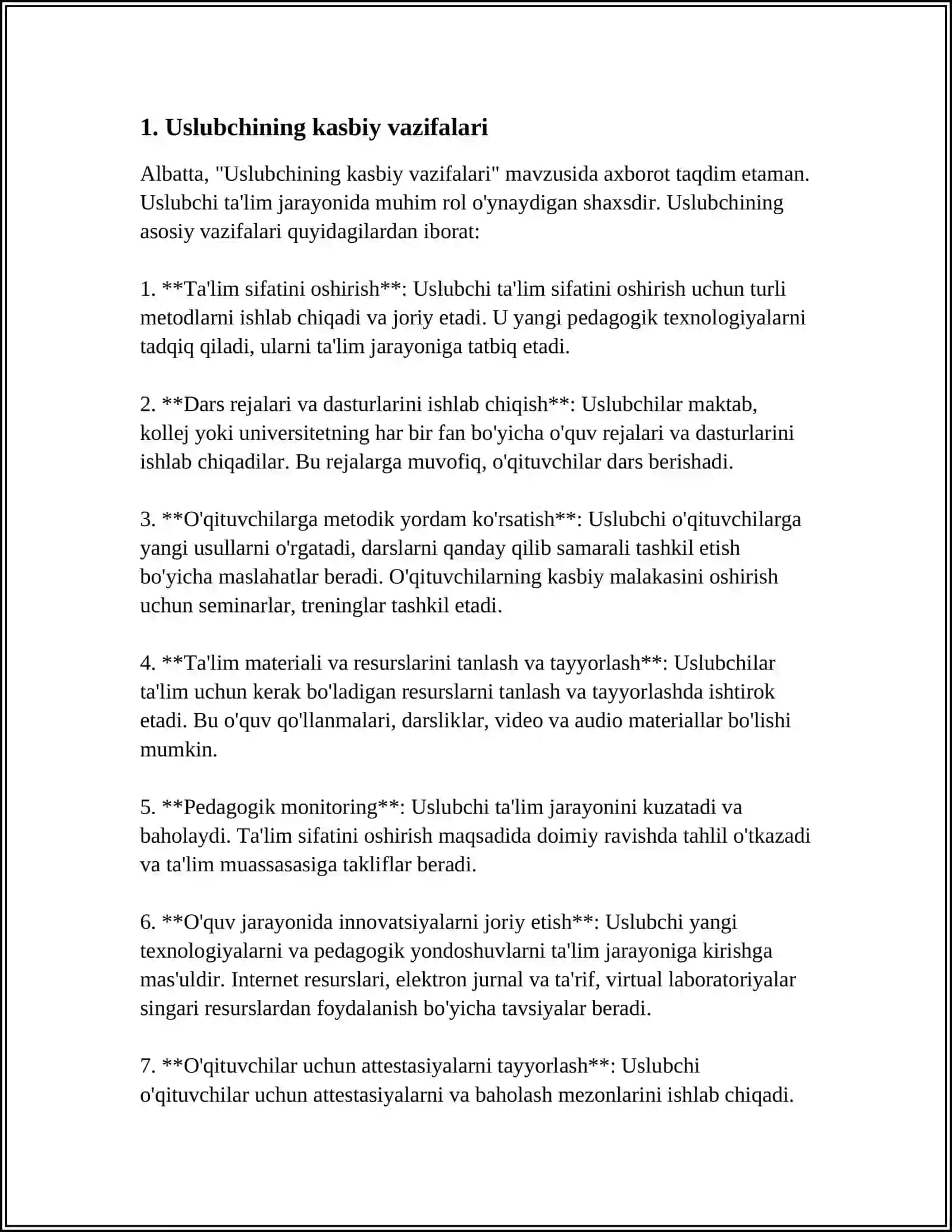 Uslubchining kasbiy vazifalari 3