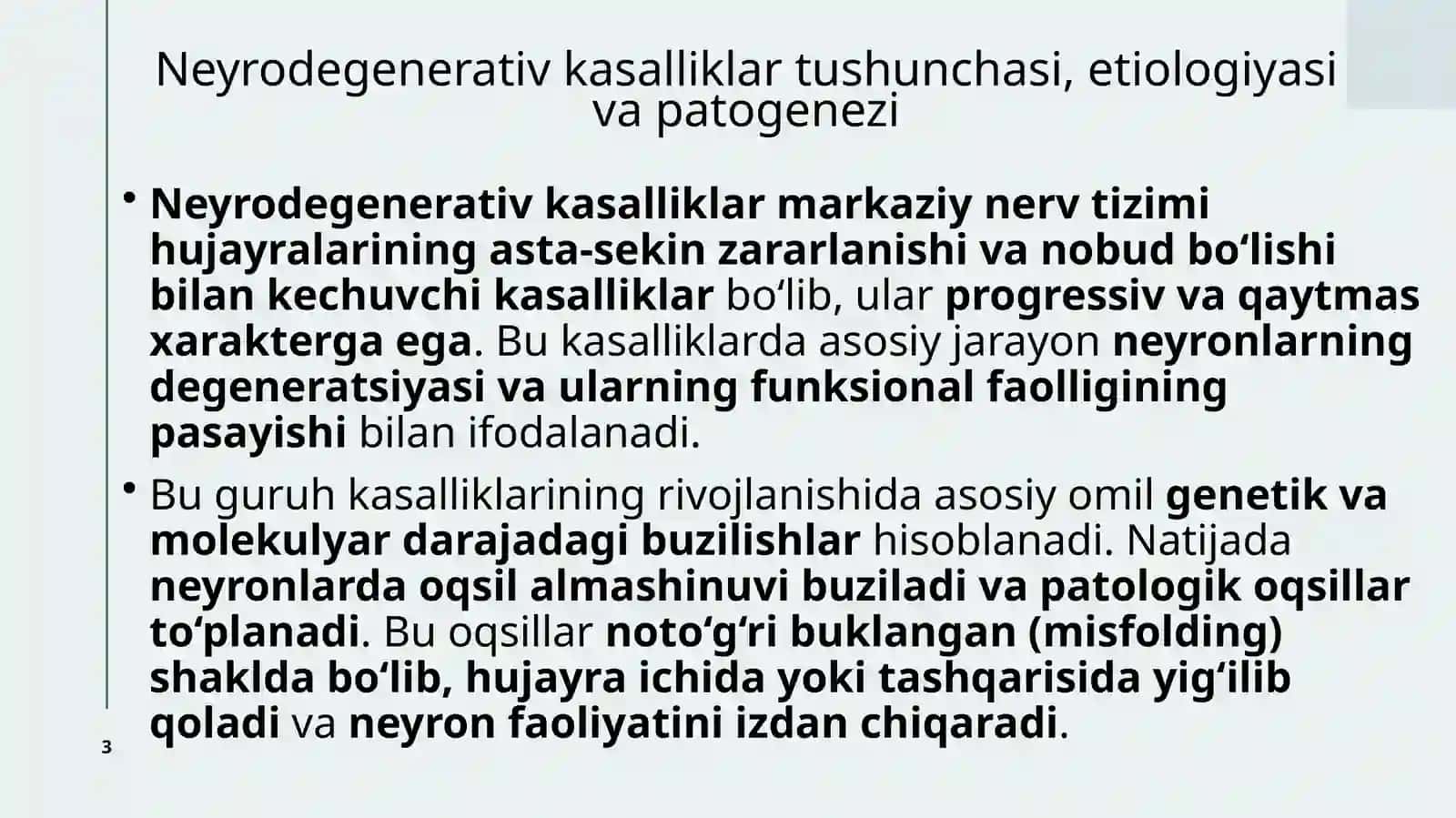 Neyrodegenerativ kasalliklar: Alzgeymer, Parkinsonizm va Gantington xoreyasi 3