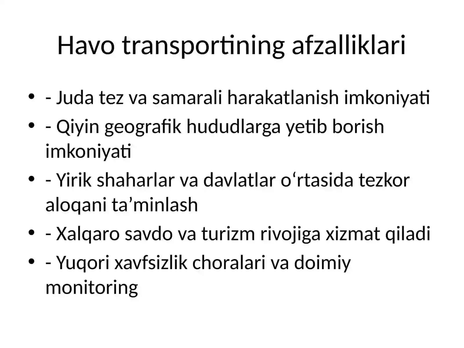 Havo transporti rivojlanishining o‘ziga xos jihatlari 3