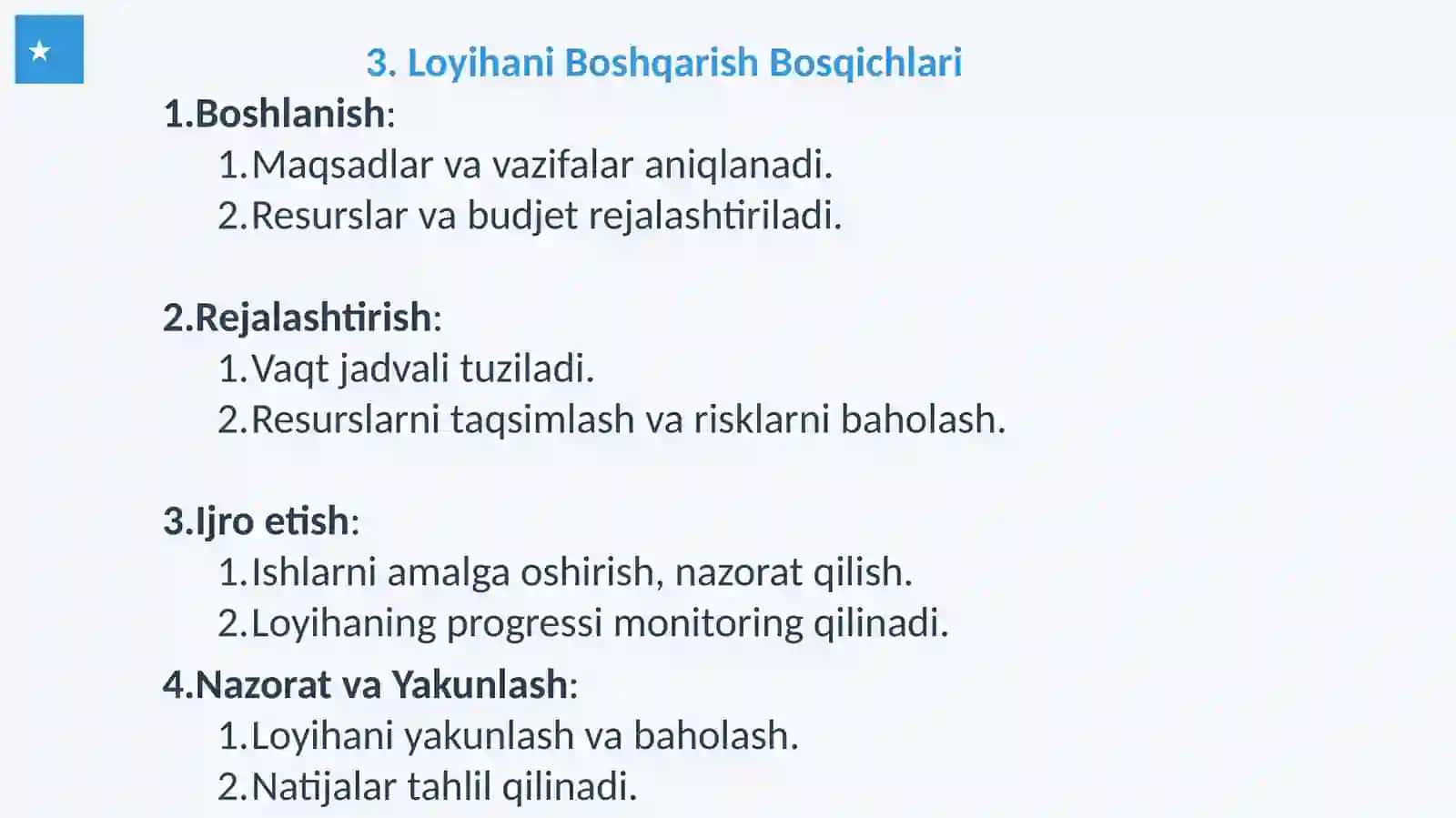 Loyihani boshqarish asoslari 3