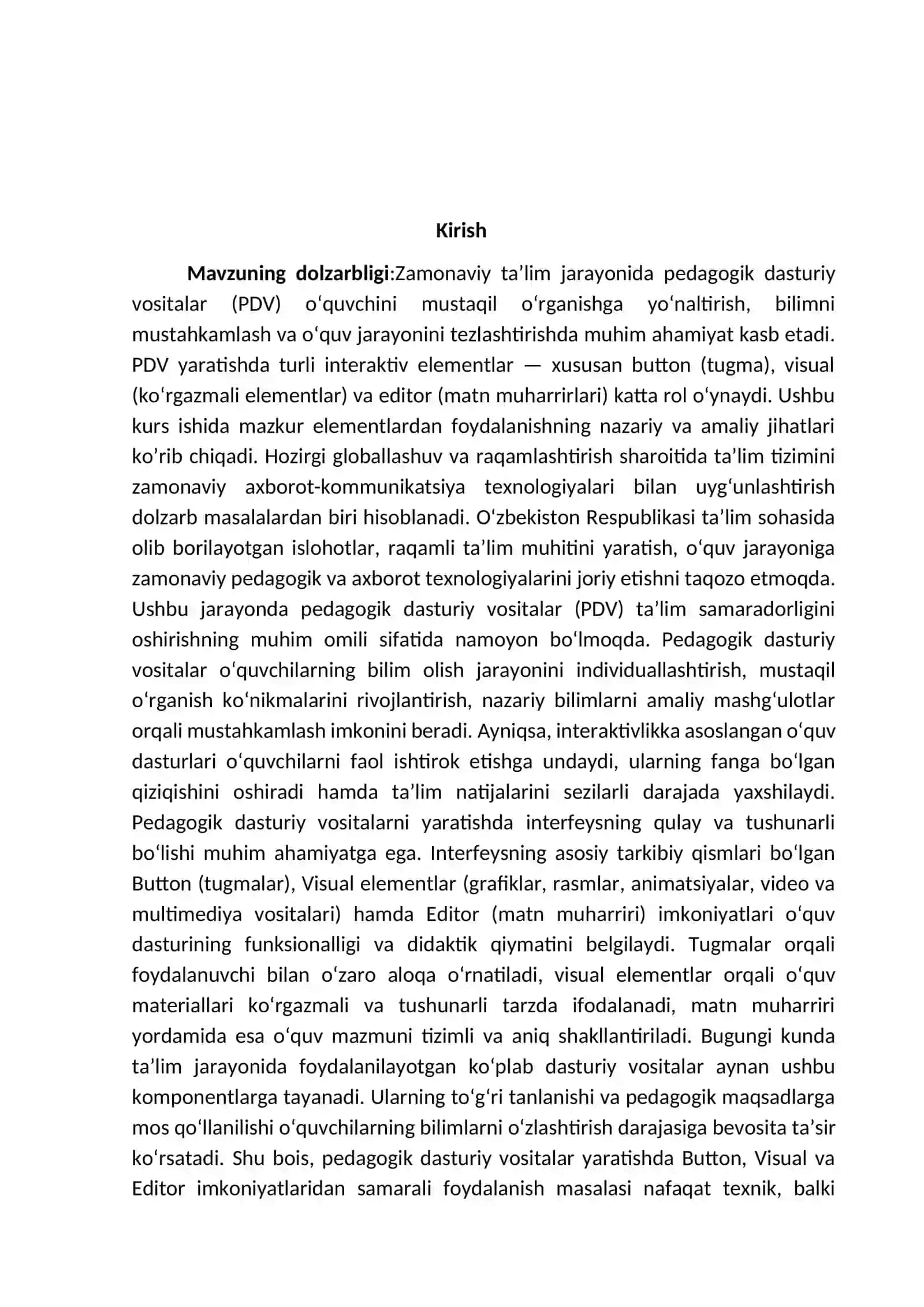 Pedagogik dasturiy vositalar yaratishda Button, Visual va Editor imkoniyatlaridan foydalanish 3