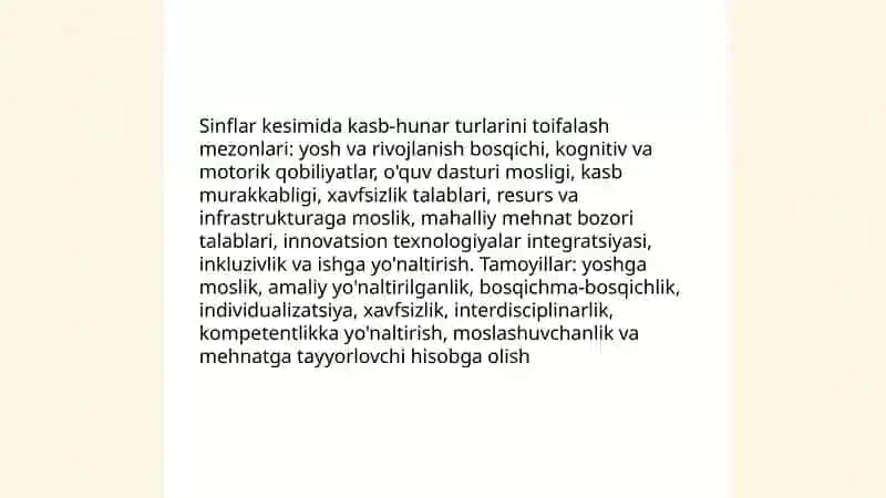 Sinflar kesimida kasb-hunar turlarini toifalash 3