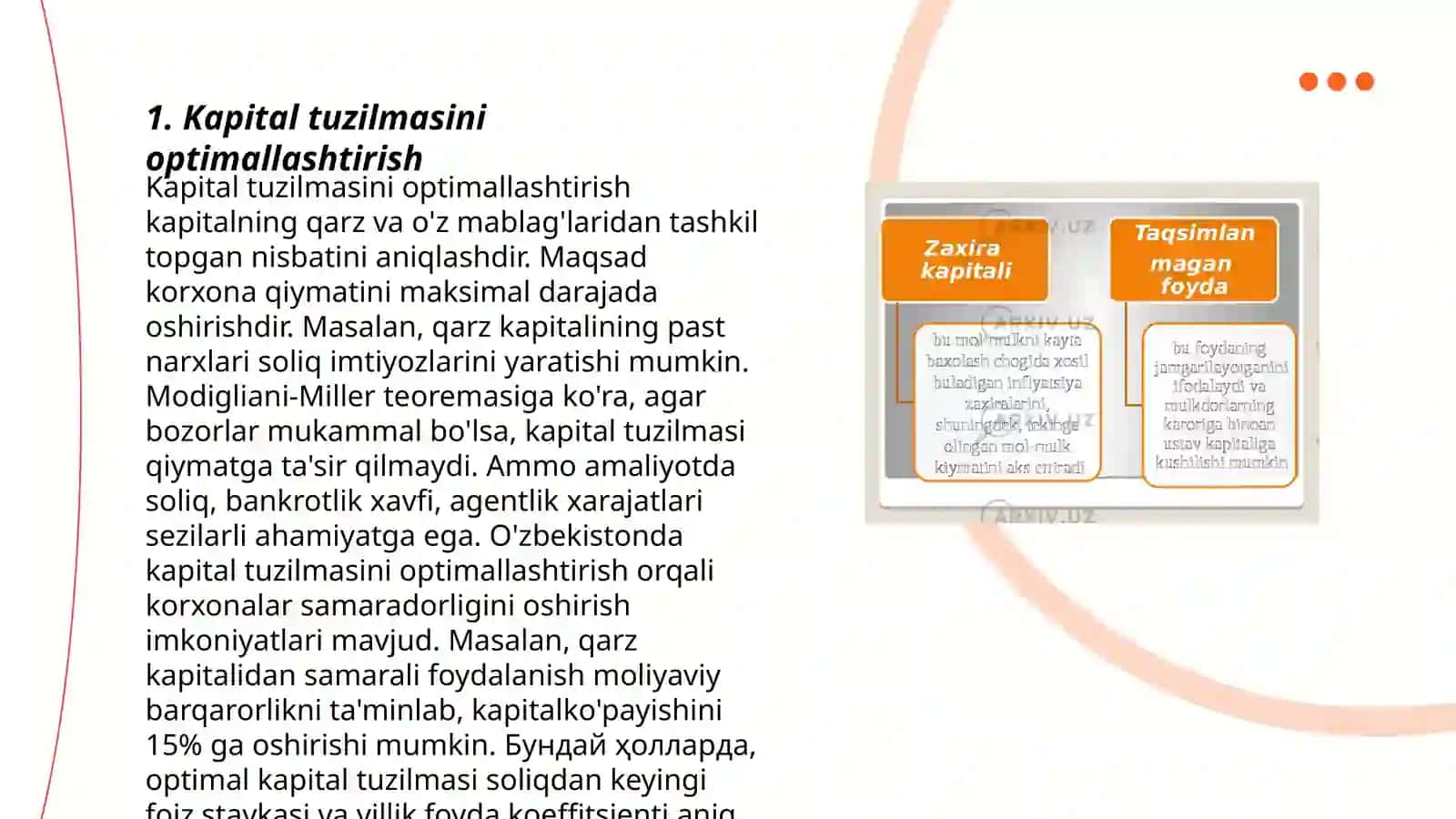 Kapital tuzilmasini optimallashtirish 3