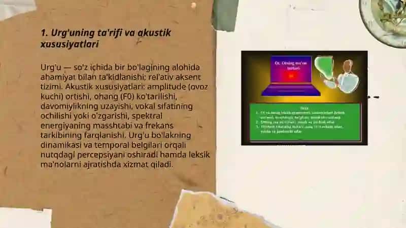 Urg'u va uning turlari. Urg'u olmaydigan birliklar. Urg'uning so'z ma'nosini farqlashdagi roli 3