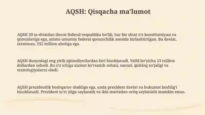 AQSH haqida ma'lumot va iqtisodiyotlari va 2025-yildagi holatlari. 3