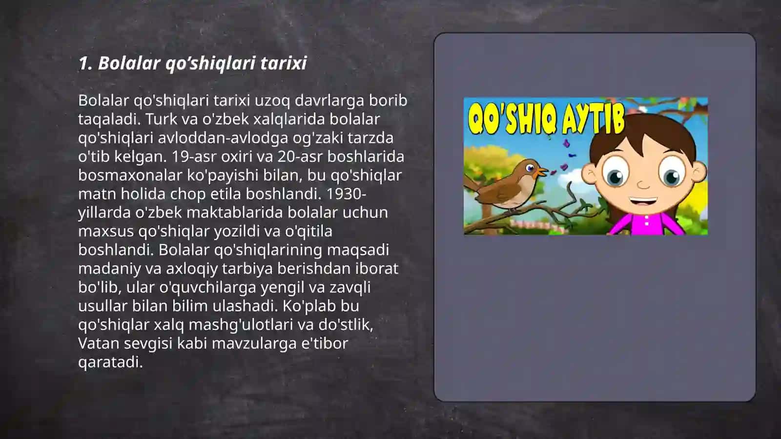 Bolalar qo’shiqlari. Xalq qo’shiqlari va adabiy qo’shiqlar 3