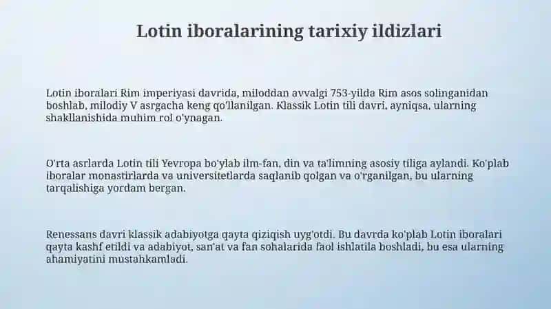 Lotin iboralarining hayotimizning barcha javxaharlarida tutgan oʻrni 3