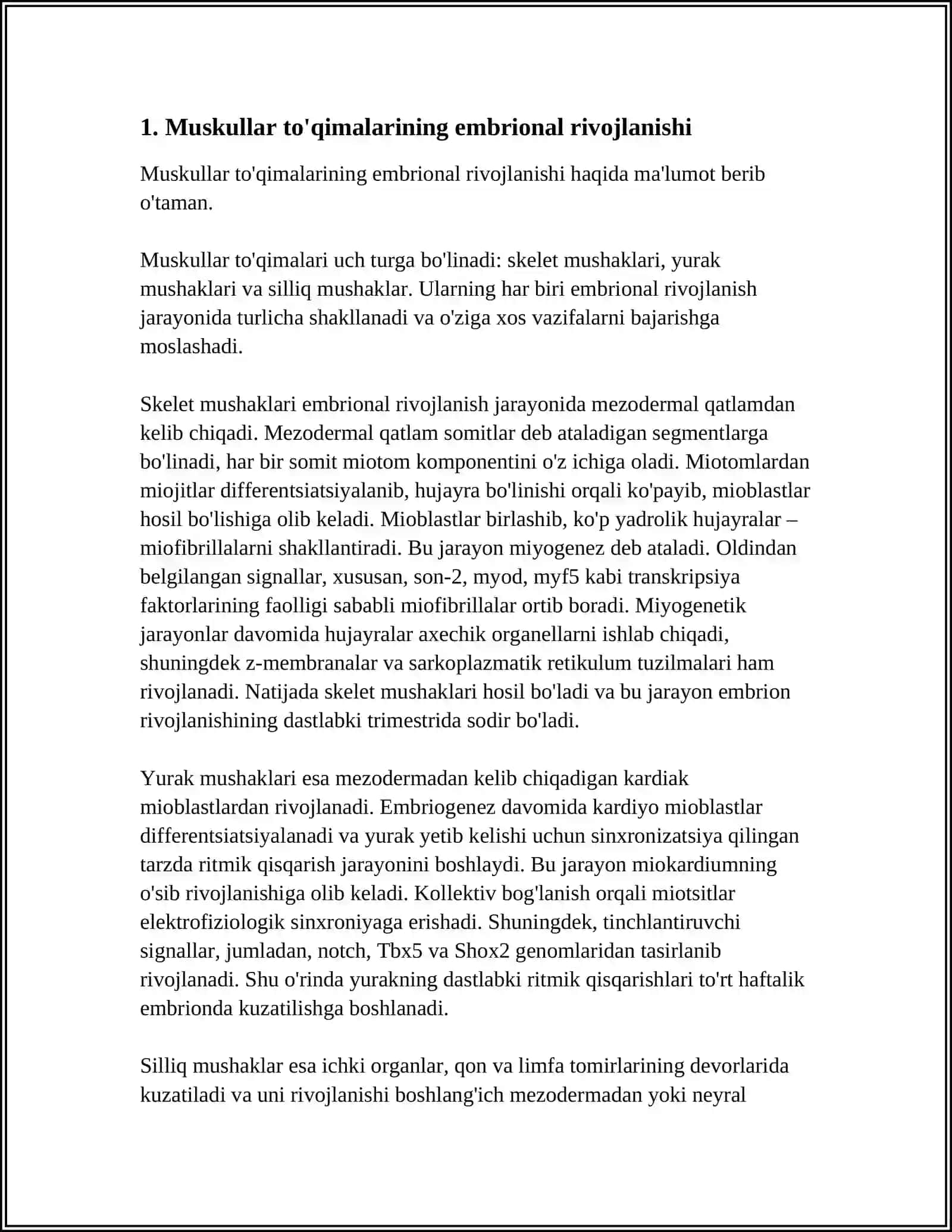 MUSKUL VA NERV TO‘QIMALARINING RIVOJLANISHI VA REGENERATSIYASI 3