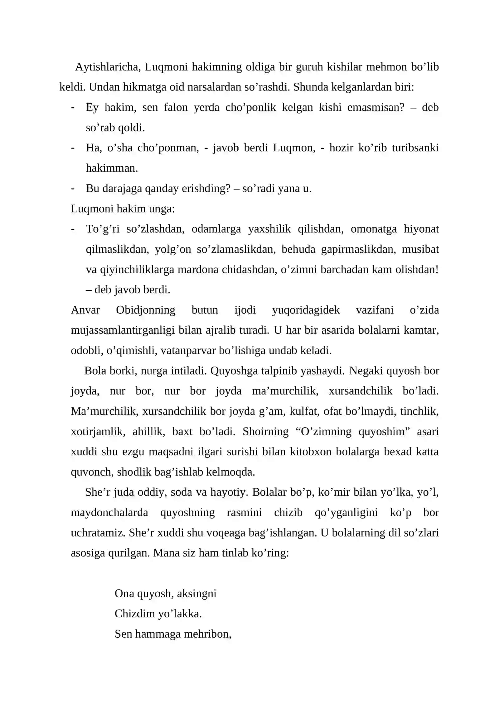 Bolalar ijodkori  Anvar Obidjon asarlarida  publitsistik janrlarning ifodaviyligi 3