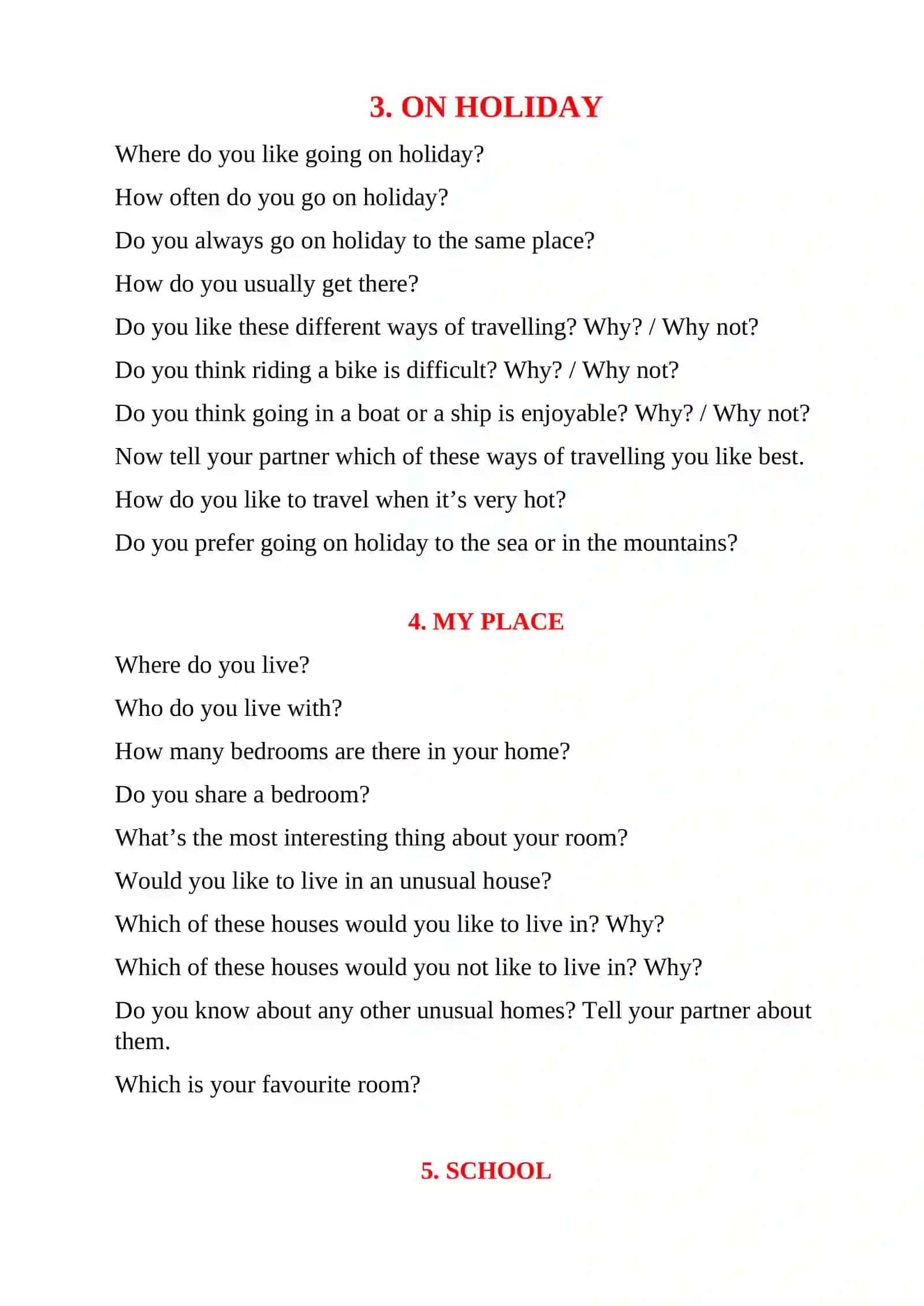 SPEAKING QUESTIONS 3