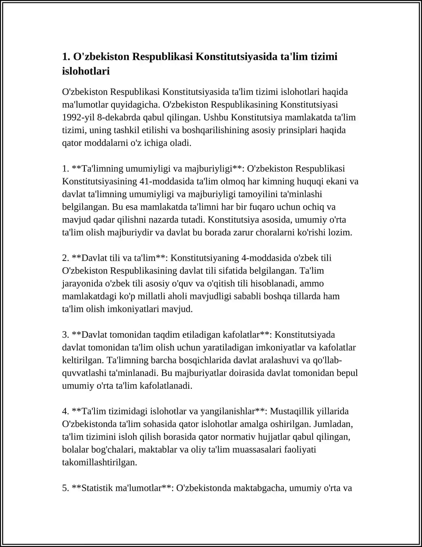 MUSTAQILLIK YILLARIDA TALIM TIZIMIDA AMALGA OSHIRILGAN ISLOHOTLAR 3