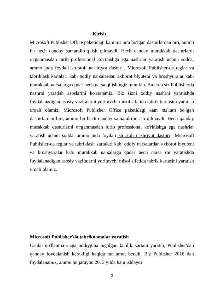 “Tibbiyotda axborot texnologiyalari” fanidan “MICROSOFT PUBLISHER” mavzusidagi mustaqil ish 3