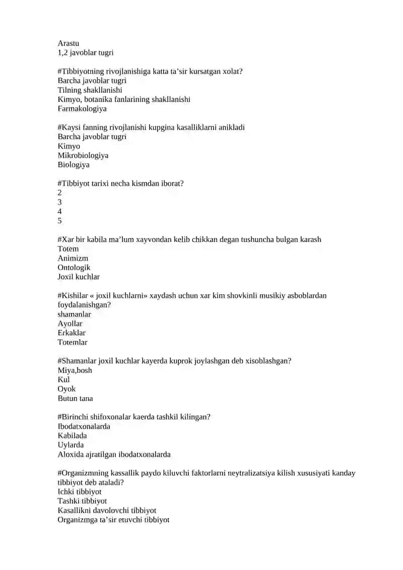 Tibbiyot tarixi fani testlar 3