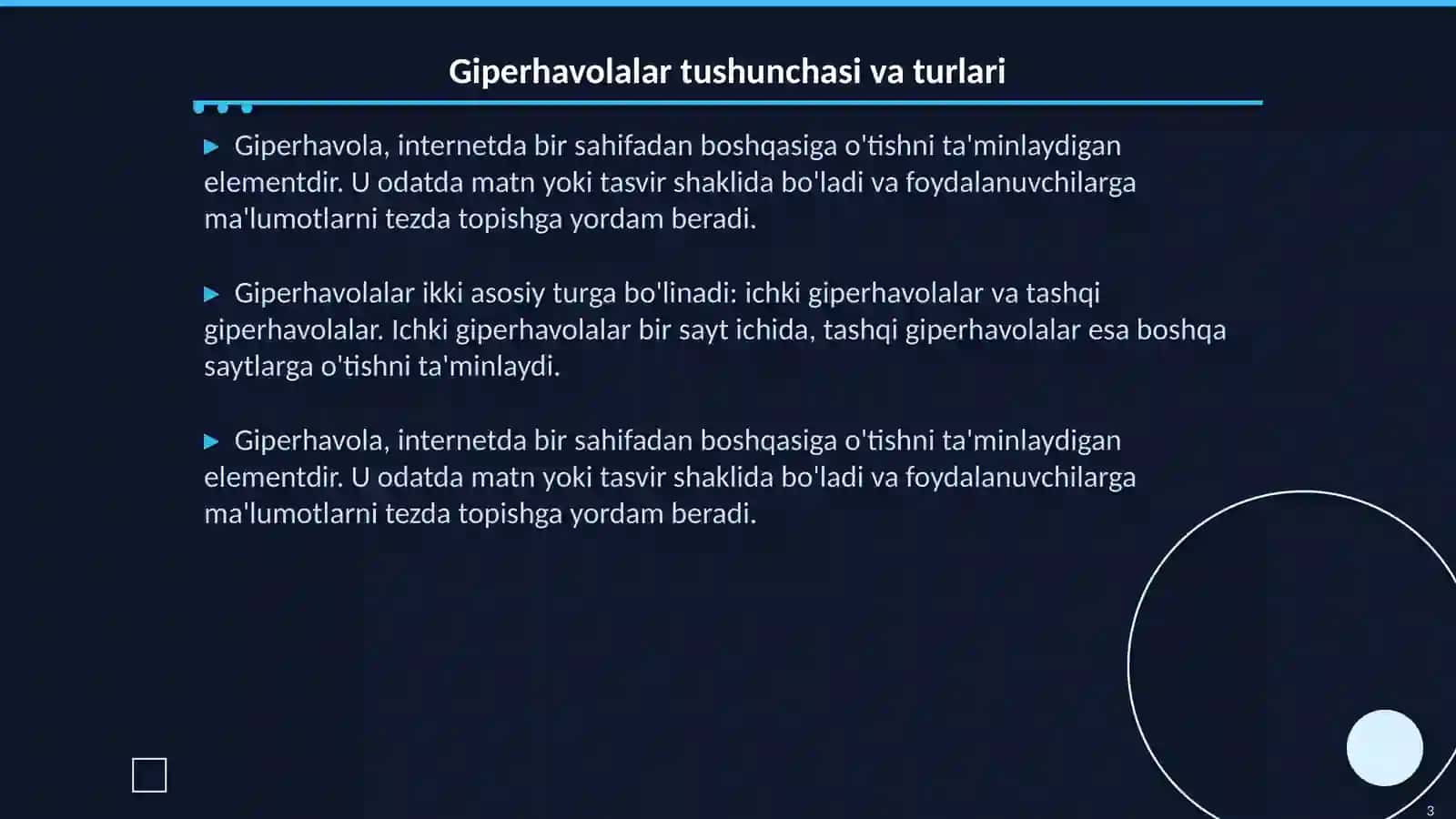 Giperhavolalar va interaktiv tugmalar 3