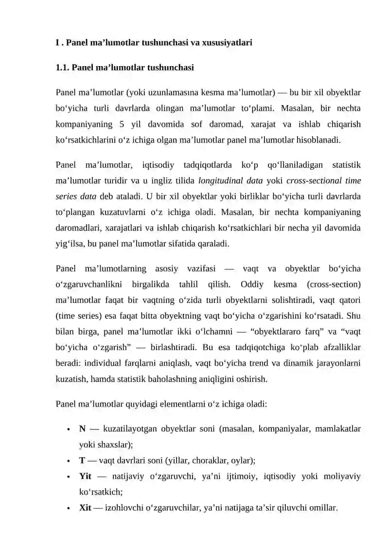 Panel ma’lumotlar modellari va ularning afzalliklari 3