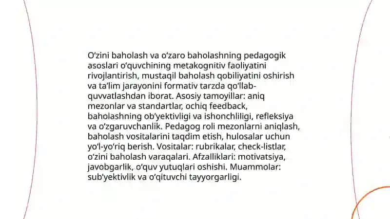 Oʻzini baholash va oʻzaro baholashni tashkil etish 3