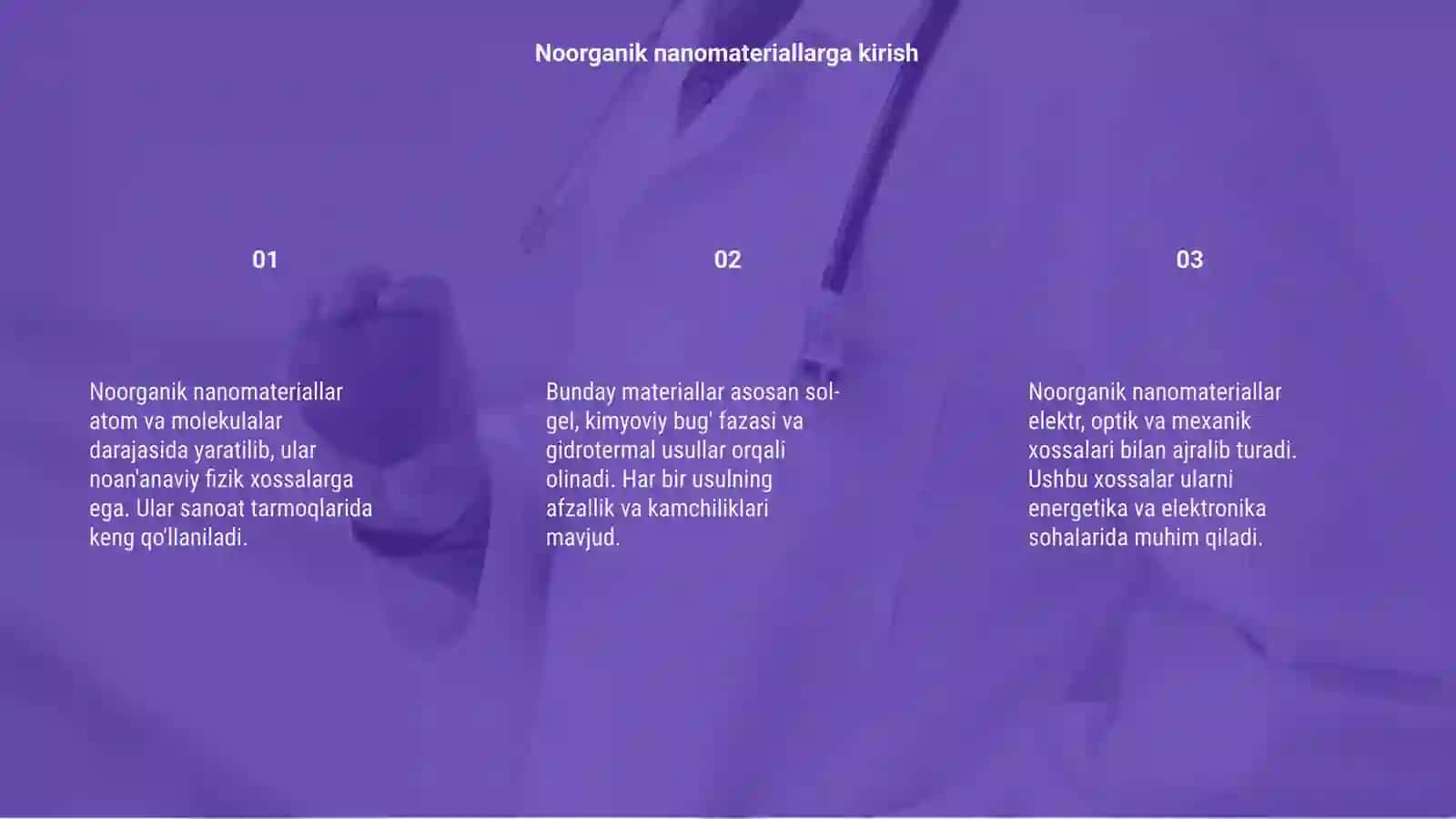Noorganik nanomateriallarning olinishi va ularning xossalari 3