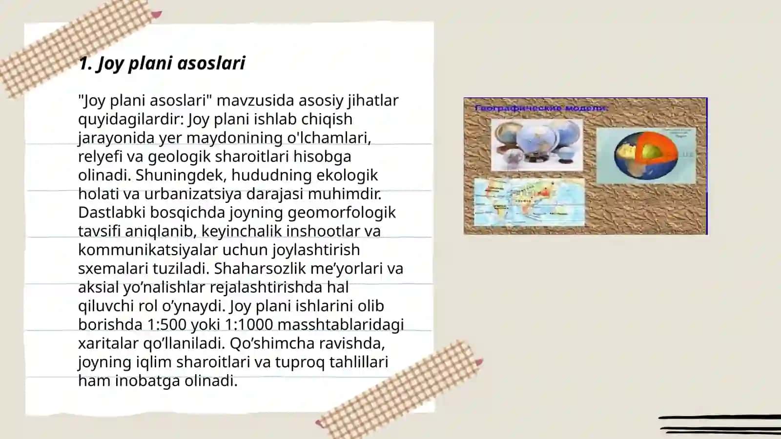 Joy plani va geografik koordinatalar tizimi, oriyentirlash, oriyentirlash burchaklarini oʻrganish 3