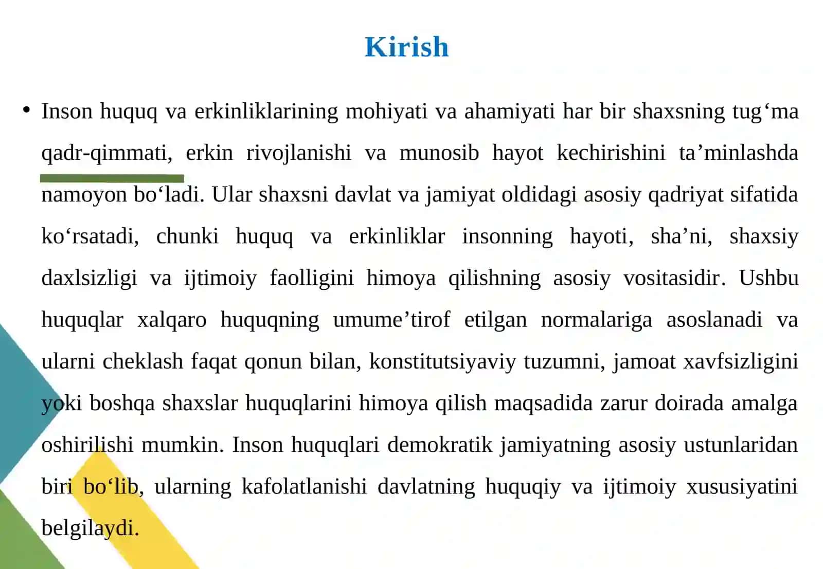 O‘zbekiston Respublikasi Konstitutsiyasida belgilangan inson va fuqaroning asosiy huquq va erkinliklari 3
