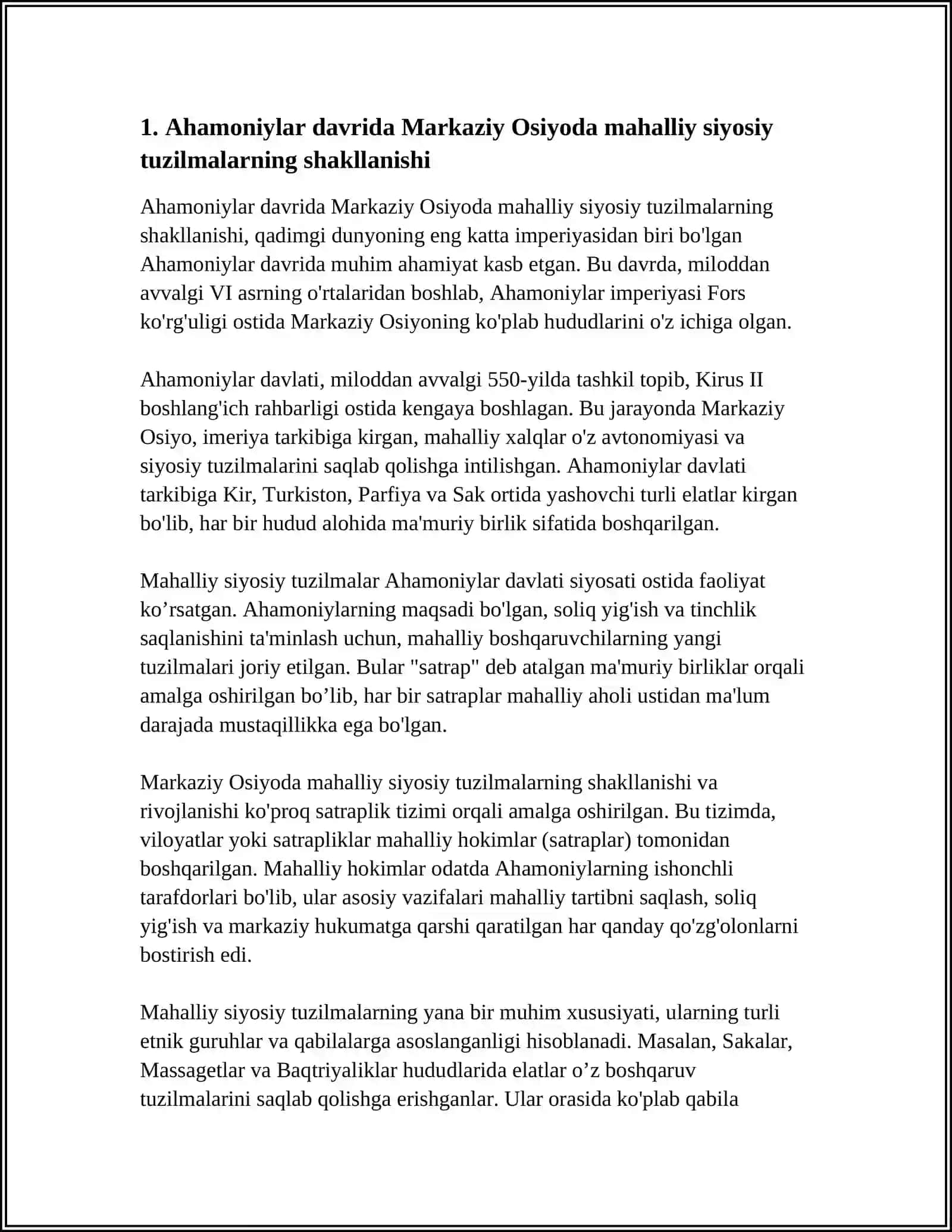 AHMONIYLAR HUKMRONLIGI VA MAKEDONIYALIK ISKANDAR BOSQINI DAVRIDA OʻRTA OSIYO XALQLARINING IJTIMOIY - SIYOSIY HAYOTI 3
