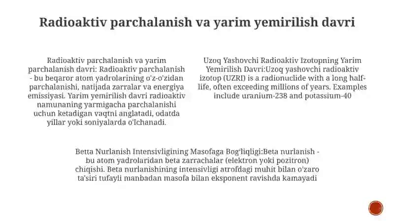Uzoq Yashovchi Radioaktiv Izotopning Yarim Yemirilish Davri 3
