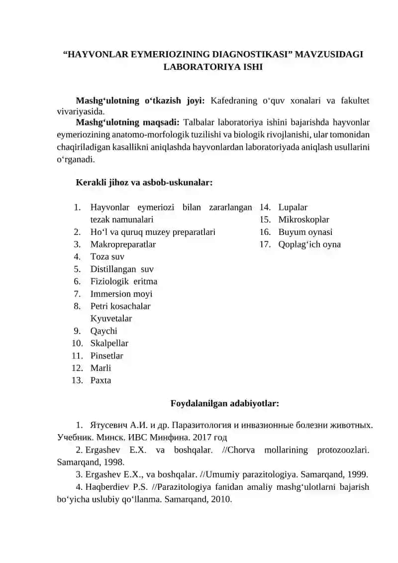 Hayvonlar eymeriozining diagnostikasi 3