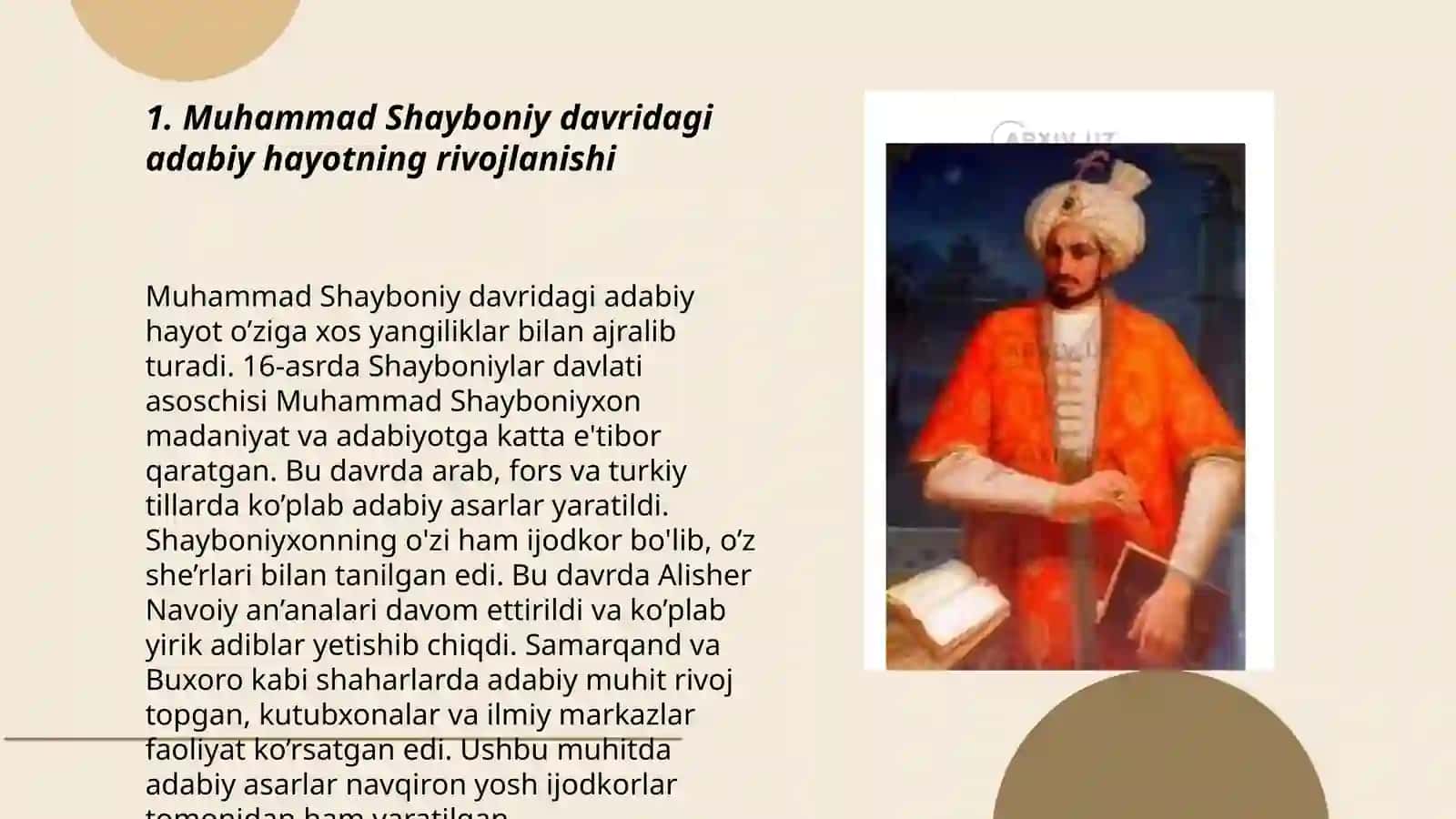 O'zbekxonlar davrida adabiy hayot. Muhammad Shayboniy 3