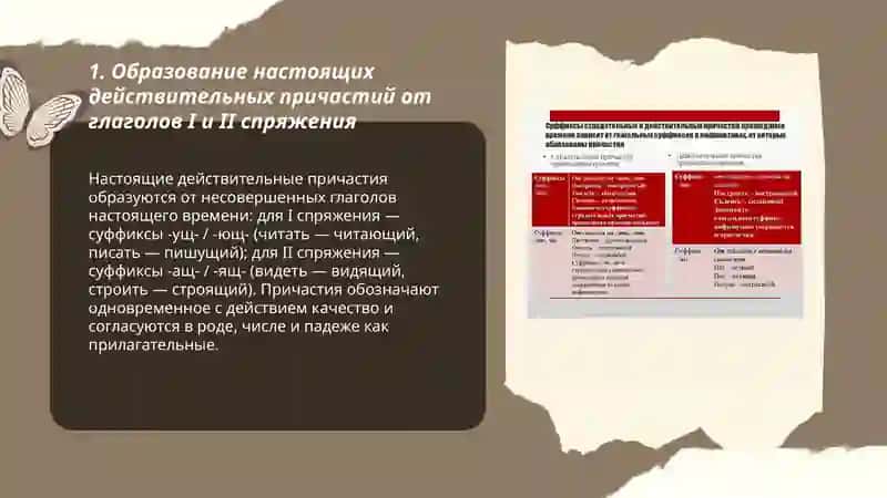 Образование настоящих действительных причастий от глаголов I и II спряжения 3