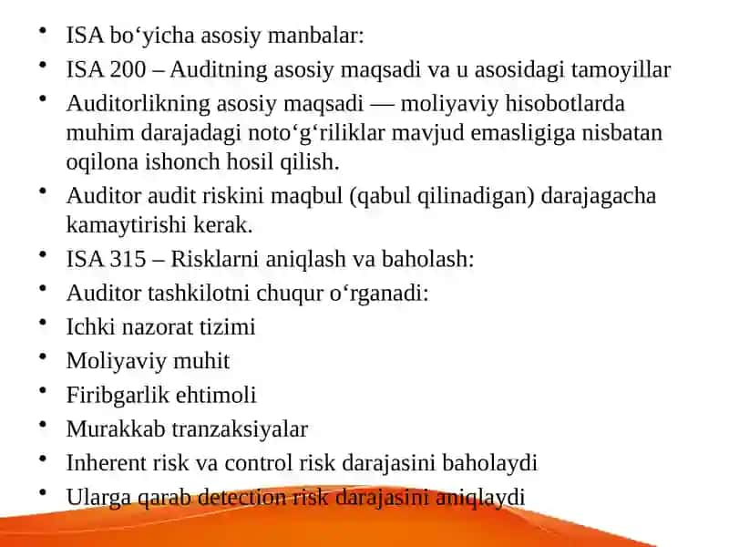 Auditorlik risklarining maqbul to’plami 3