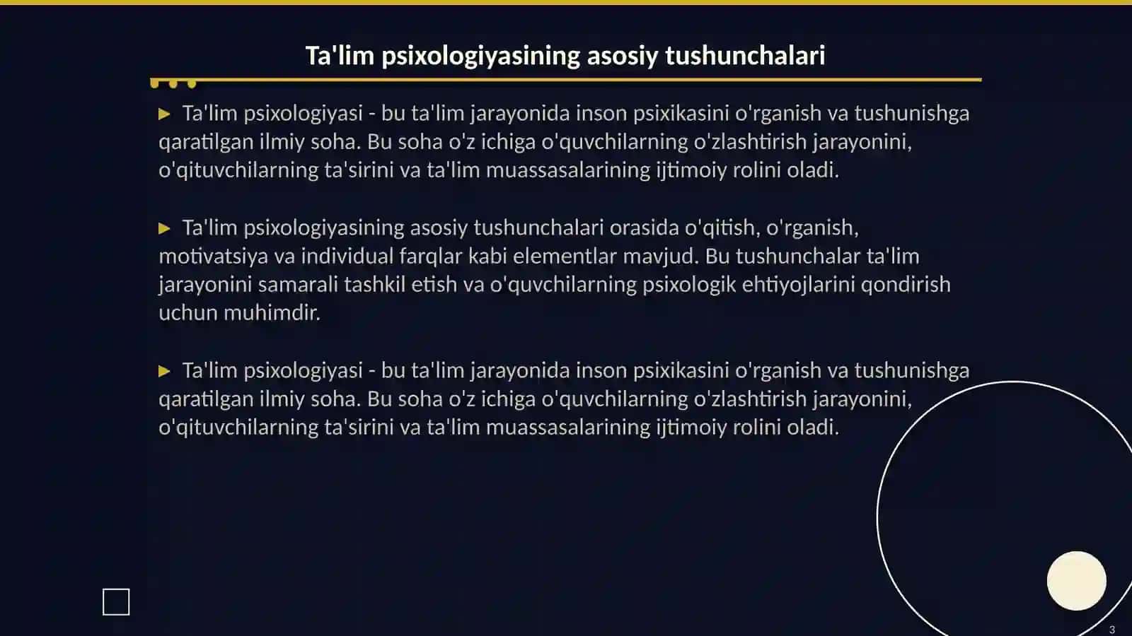 Ta'lim psixologiyasi va tarbiya psixologiyasi 3