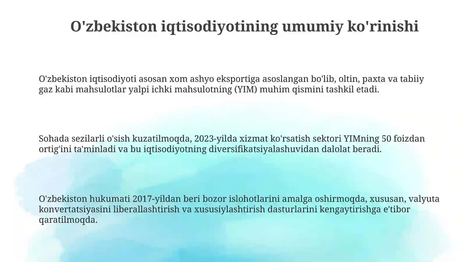O'zbekiston iqtisodiyotining umumiy ko'rinishi 3