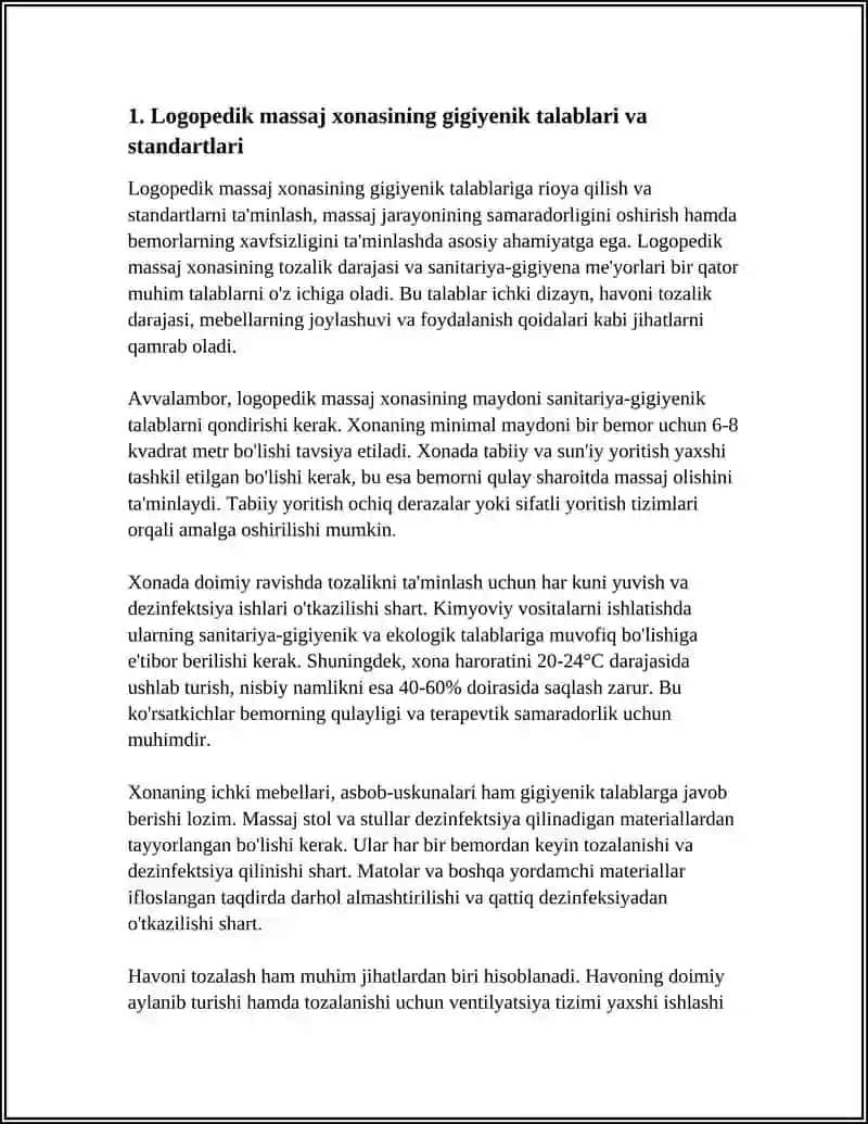 LOGOPEDIK MASSAJNI O'TKAZISHDA ISH JOYINI TASHKIL QILISH UCHUN GIGIYENIK TALABLAR. YUTISH VA CHAYNASHGA O'RGATISH TEXNIKASI 3