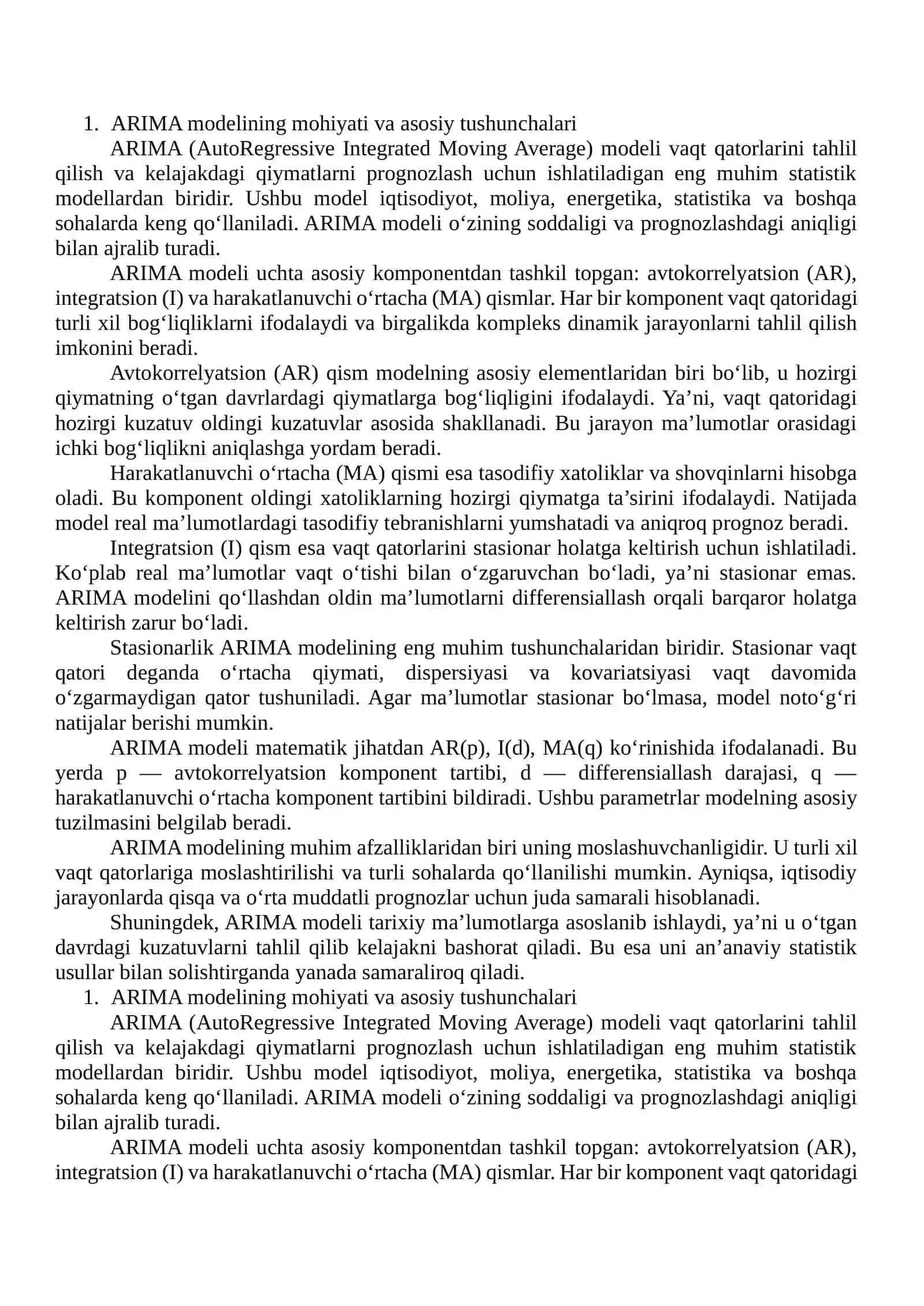 ARIMA model va ularni amaliyotda va ularni qullash uslubida 3