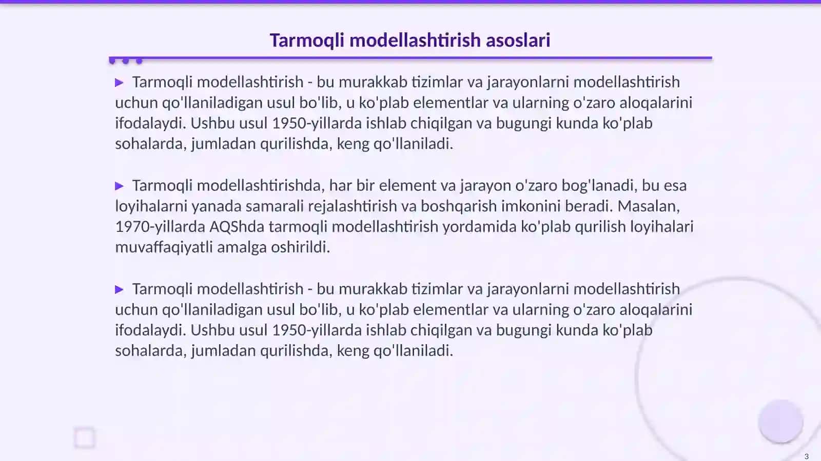 Qurilish tashkilotlari faoliyatida tarmoqli modellashtirishdan foydalanish 3