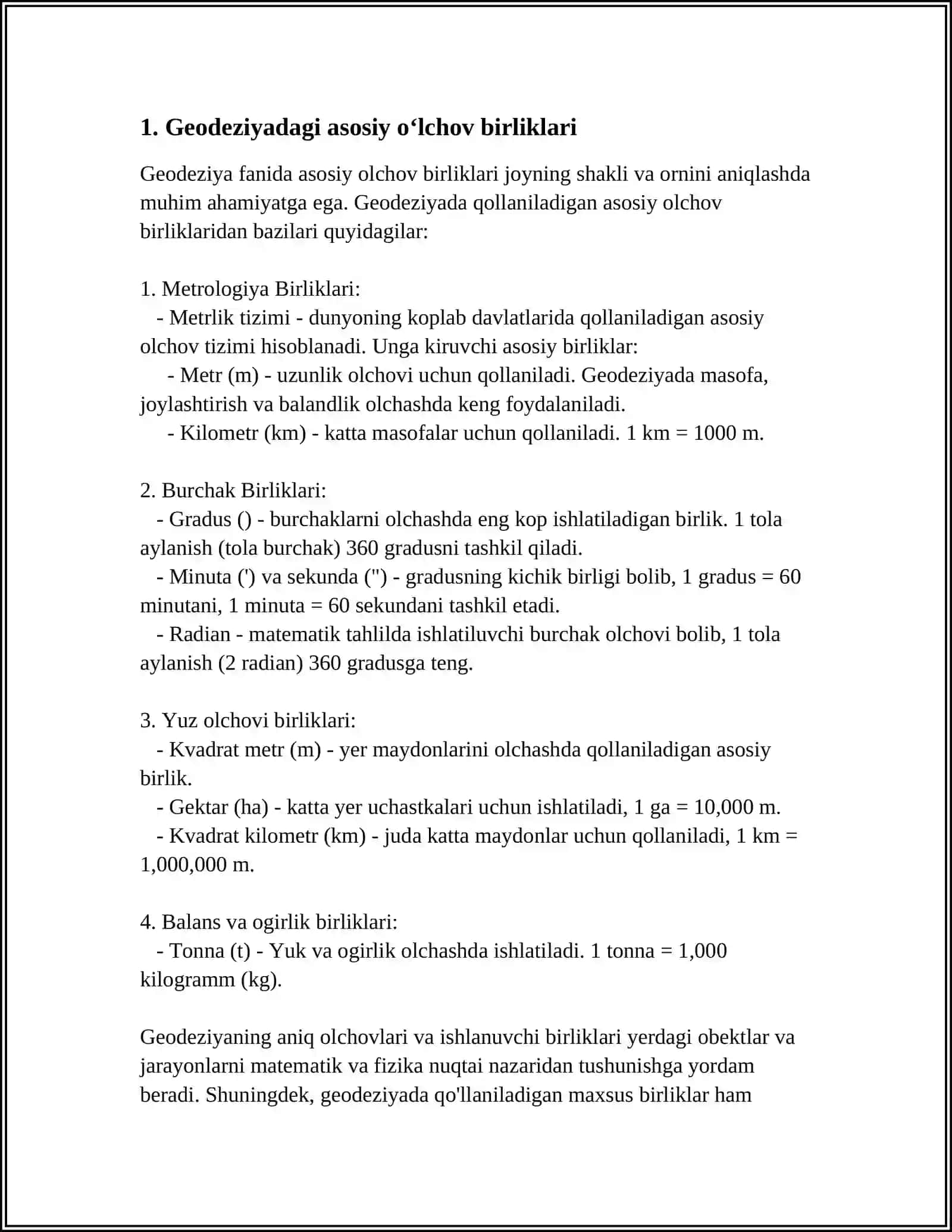 GEODEZIYADA QO‘LLANILADIGAN O‘LCHOV BIRLIKLARI 3
