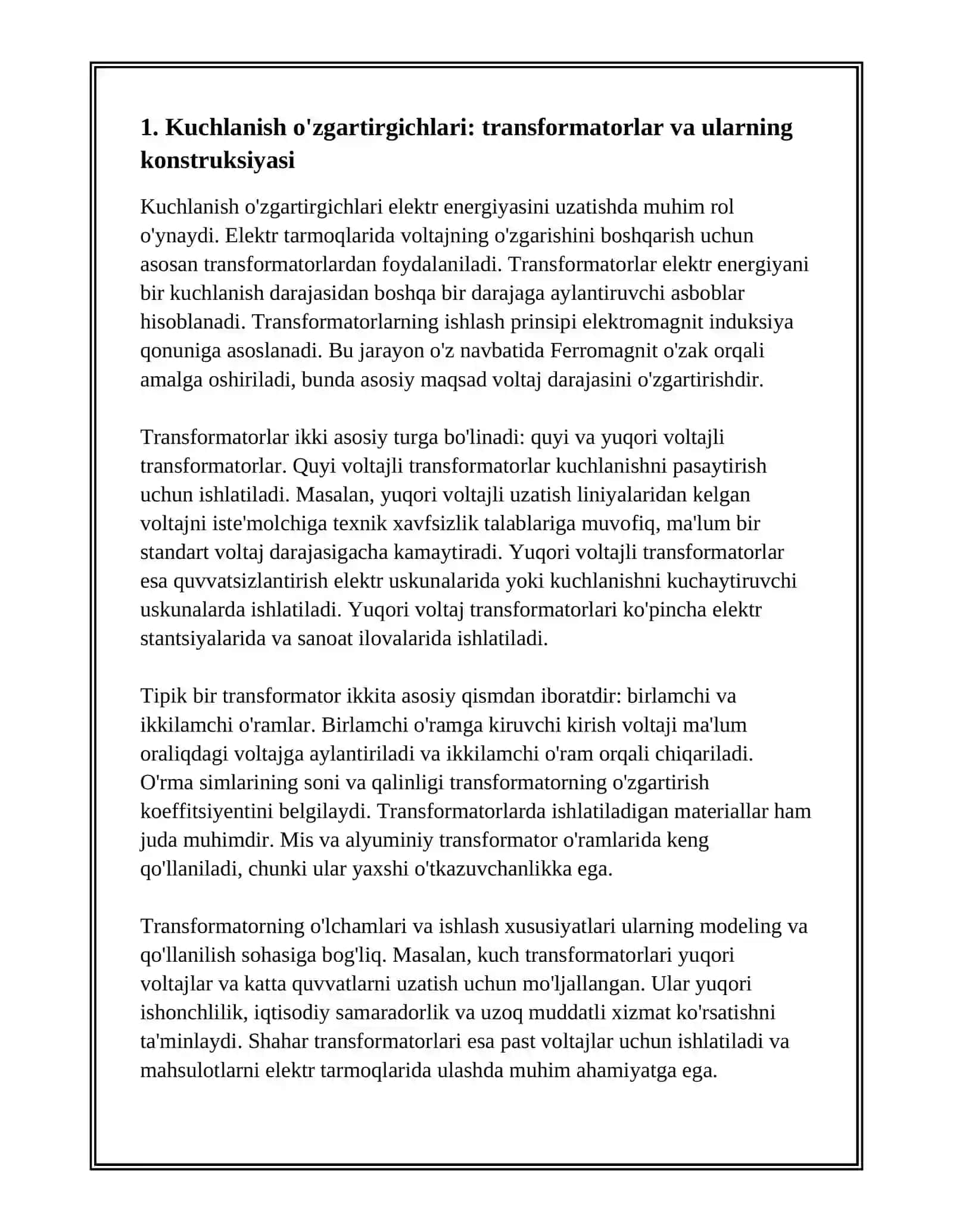 KUCHLANISH, TOK VA QUVVAT О‘ZGARTIRGICHLARI ULARNING ISHLATILISHI TUZILISHINIО‘RGANISH VA TAVSIFLARINI TADQIQ QILISH 3