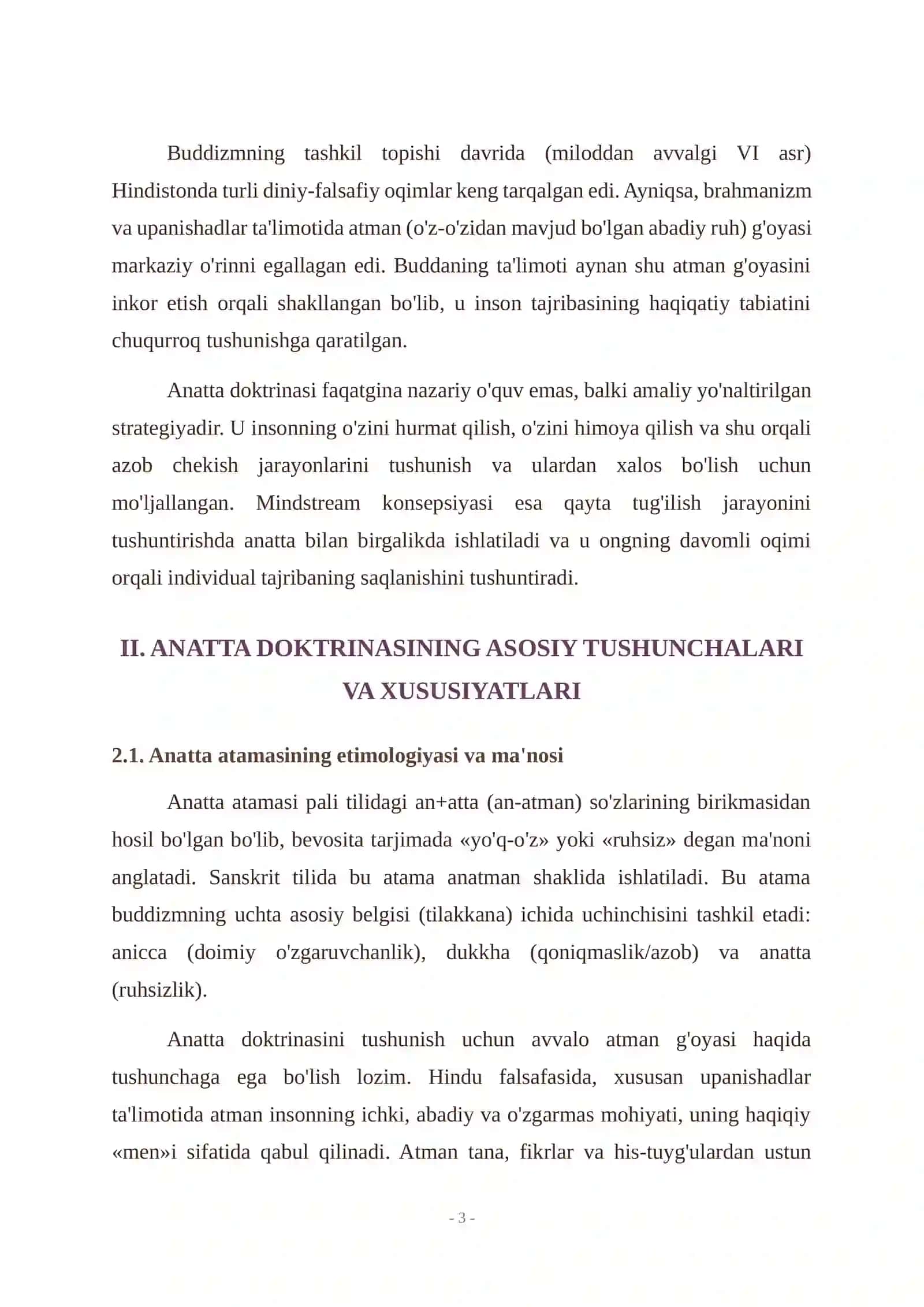 BUDDIZMDA ANATTA (RUHSIZLIK) DOKTRINASI VA MINDSTREAM (ONG OQIMI) KONSEPSIYASI REFERAT 3