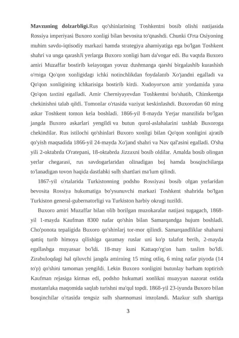 ROSSIYA IMPERIYASI TOMONIDAN BUXORO AMIRLIGINING MAG'LUBIYATGA UCHRATILISHI ZIRABULOQ SHARTNOMASI 3