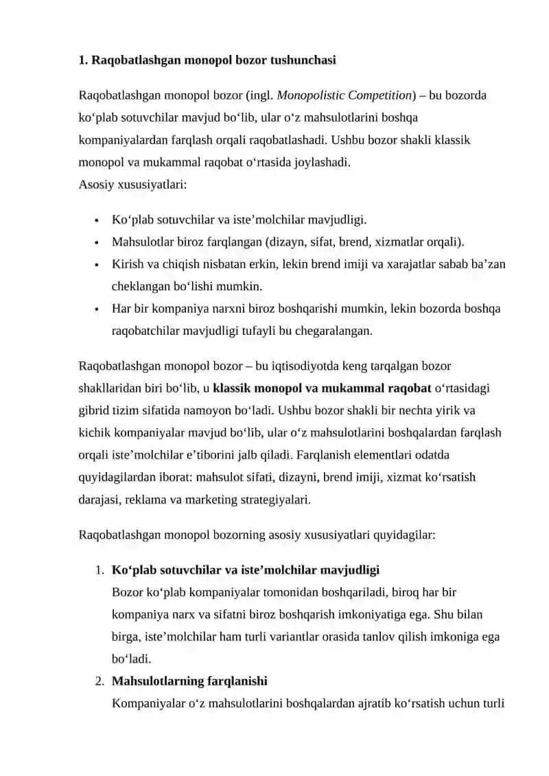 RAQOBATLASHGAN MONOPOL BOZOR: USTUN JIHATLARI VA KAMCHILIKLARI 3