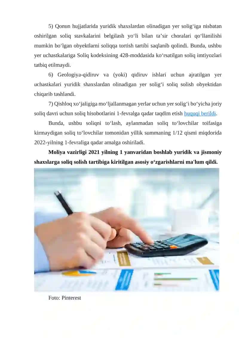 Yuridik shaxslar yer solig'ining to'lovchilari soliq solish obekti va stavkalari 3