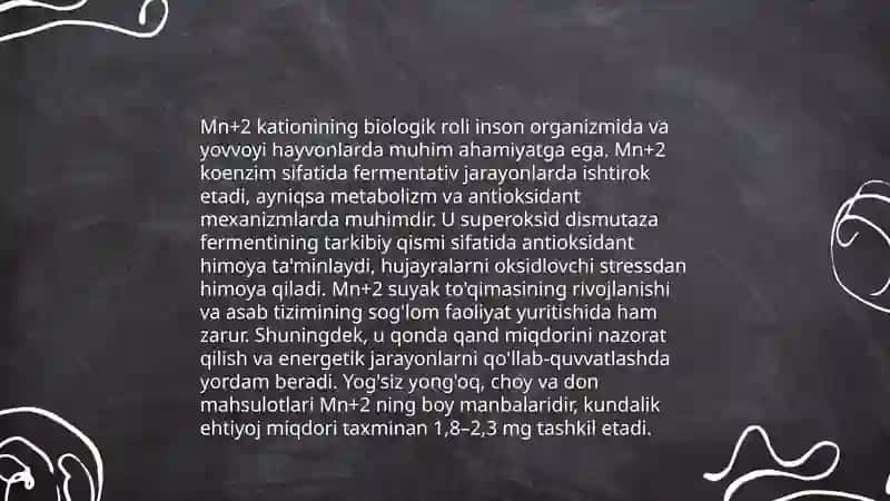 Mn+2 kationini tibbiyotda qo‘llanishi va analitik reaksiyalari 3