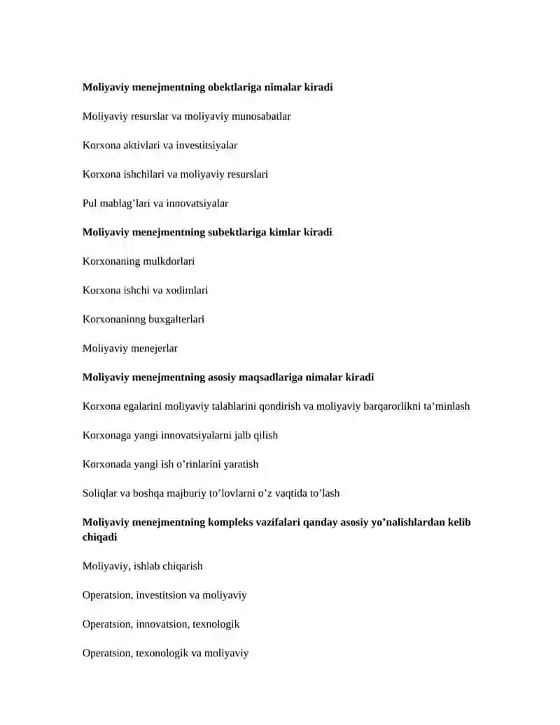 Moliyaviy menegment fanidan test savollari 3