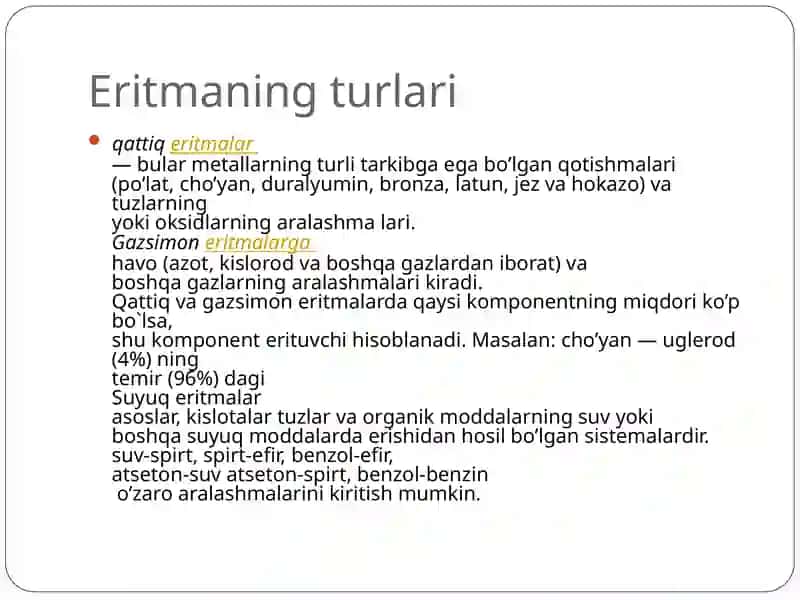Eritmalar. Eritmalarning kolligativ xossalari. Eritmalarda osmos xodisas, osmotik bosim 3