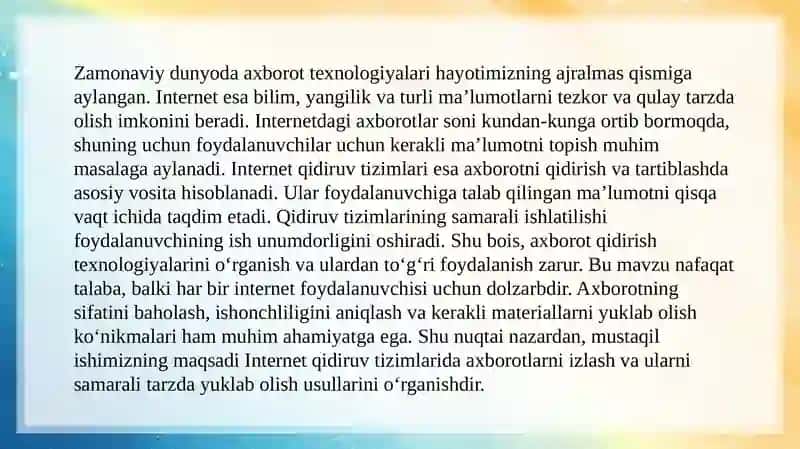 Internet qidiruv tizimida axboratlar qidirish va tanlangan axboratlarni yuklab olish 3