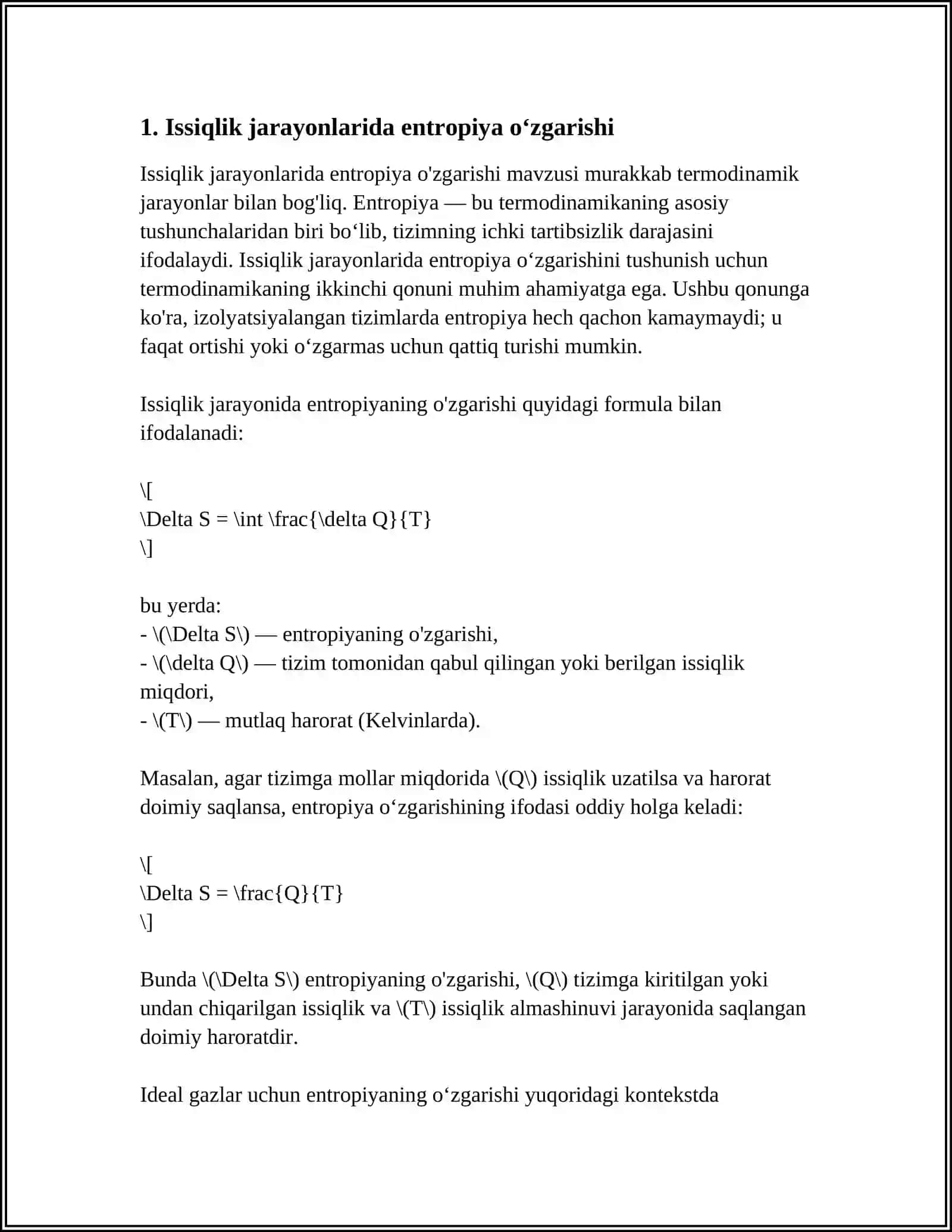 HAR XIL JARAYONLARDA ENTROPIYA QIYMATINING PZGARISHI OʻZGARISHI 3