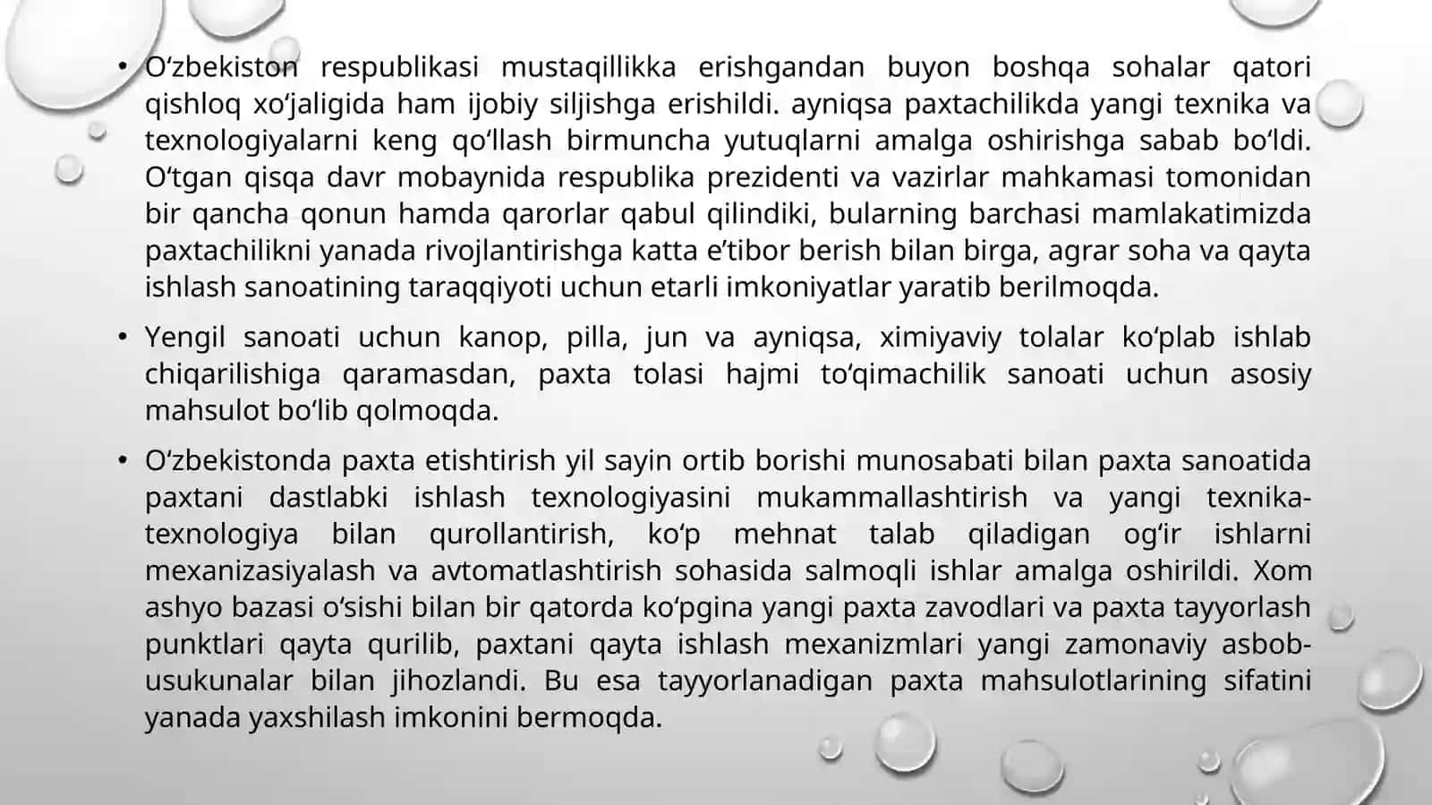 To‘qimachilik sanoatining paxta tolasiga qo‘yilgan standart va xalqaro talablar 3
