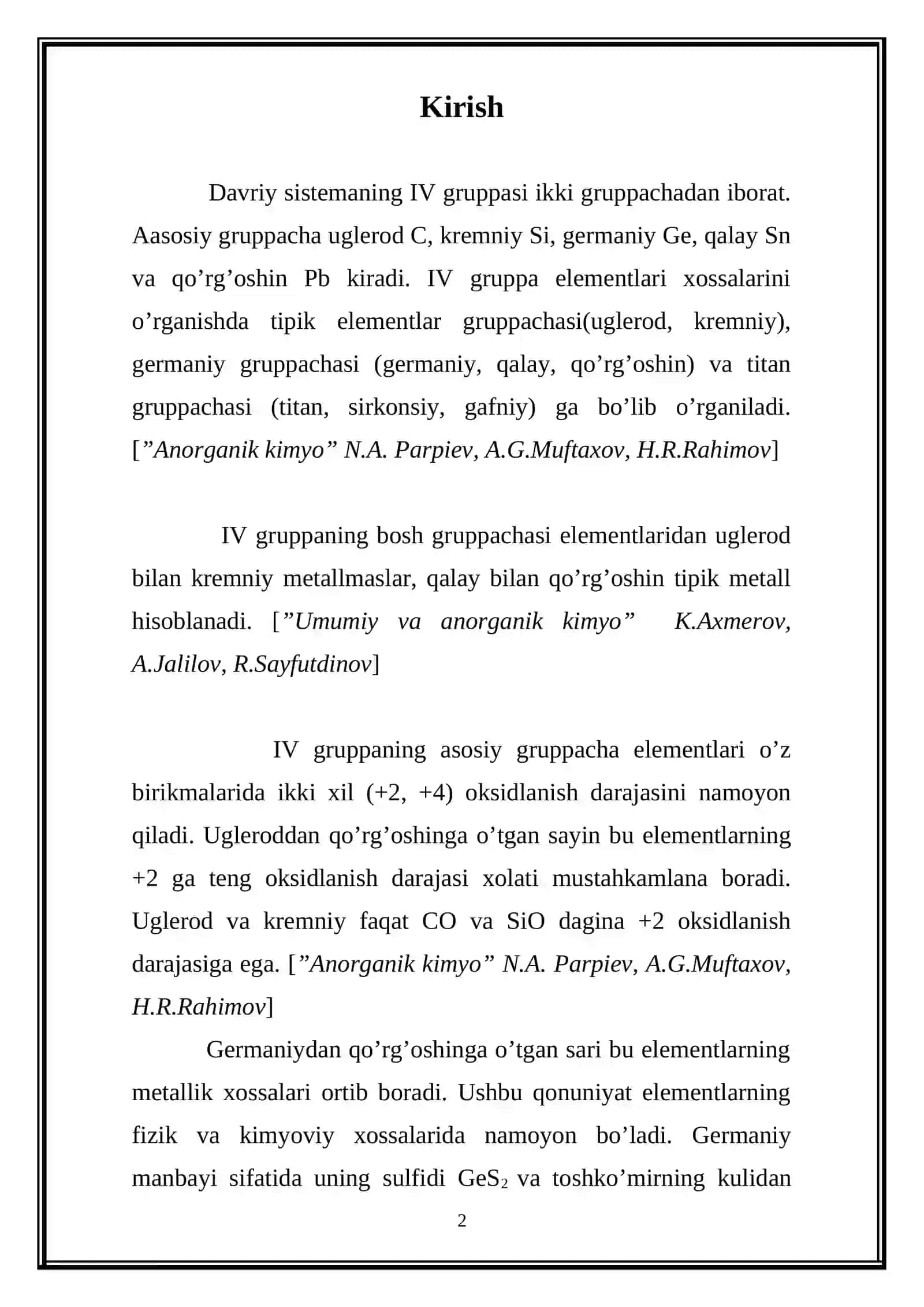 α-qalay kislotaning olinishi va xossalari 3