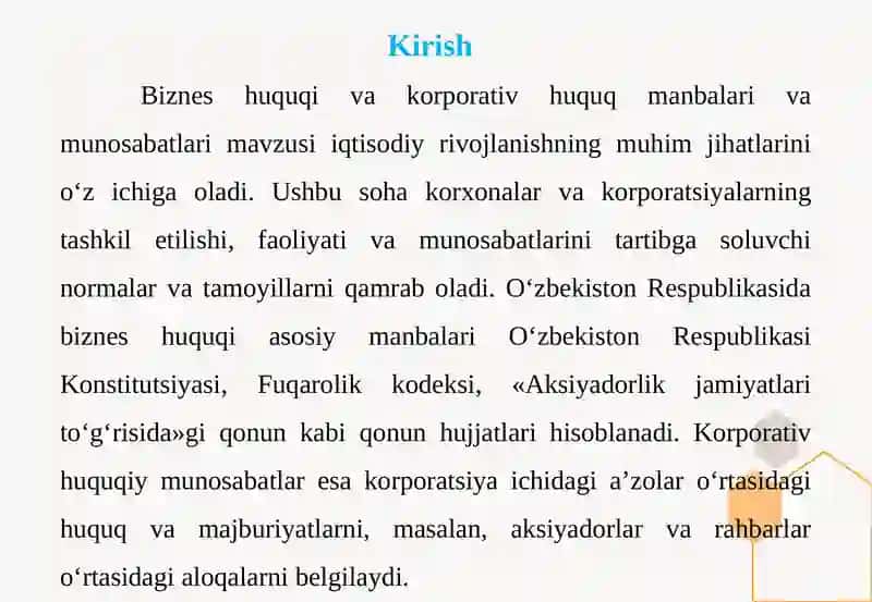 Bizneshuquqi, korporativ huquq manbalar va munosabatlari 3