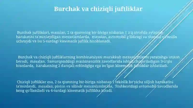 Kinematik juftlar va ularning klassifikatsiyasi 3