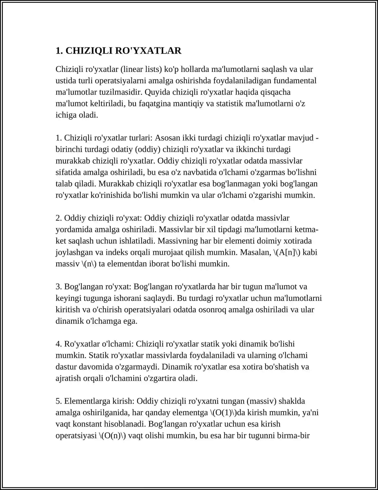 CHIZIQLI MA’LUMOTLAR TUZILMALARI 3
